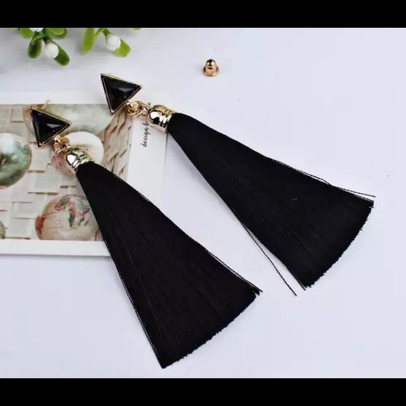 Black Tassle Earrings - Picture 3 of 3
